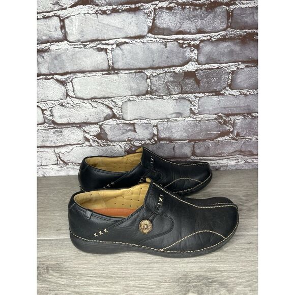 Clarks Unstructured Black Leather Casual Button Loafers Women Sz 10M US/41.5EU - Picture 10 of 16